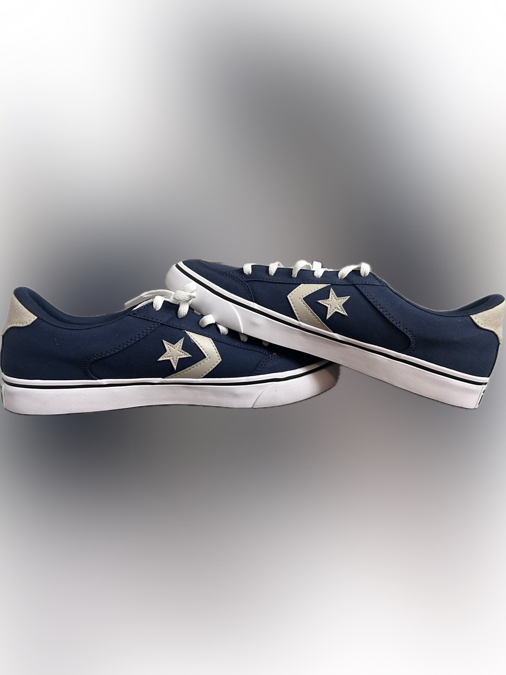 Converse Navy Canvas Low-Top Sneakers with White and Cream Accents
